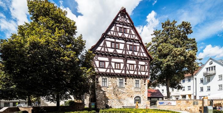 Das Museum im Storchen von außen mit blauem Himmel