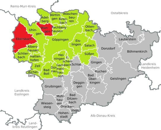 Eine Karte der Gutachterausschüsse im Landkreis Göppingen