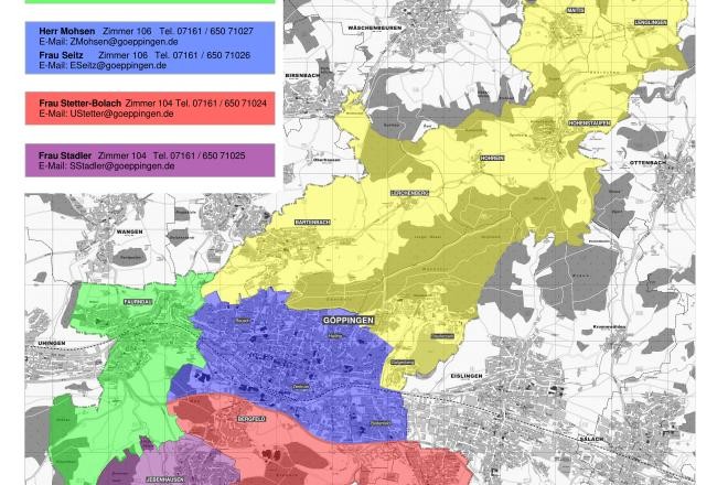 Eine Übersicht der Stadtplaner gegliedert nach Zuständigkeit