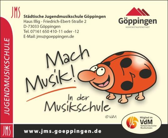 Werbeanzeige für die Angebote der Jugendmusikschule Göppingen