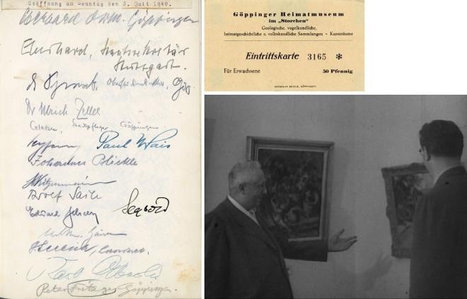 Das erste Besucherbuch. Eintrittskarte 1952. OB Eberhard beim Besuch des Museums.