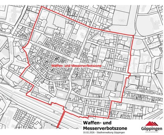 Ein Plan der Waffen- und Messerverbotszone in der Innenstadt von Göppingen