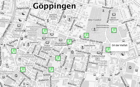 Ein Ausschnitt aus dem Geoportal Göppingen mit einzelnen Kennzeichnungen