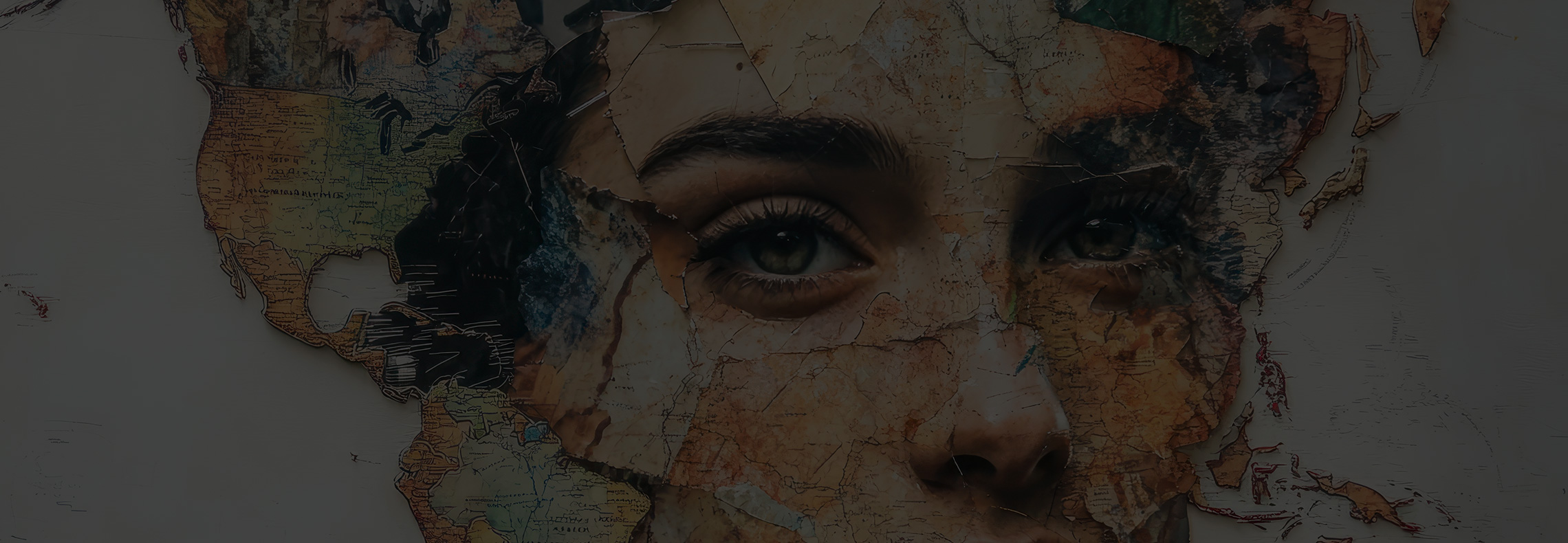 Symbolbild einer Frau, deren Gesicht zum Teil über einer Weltkarte liegt.