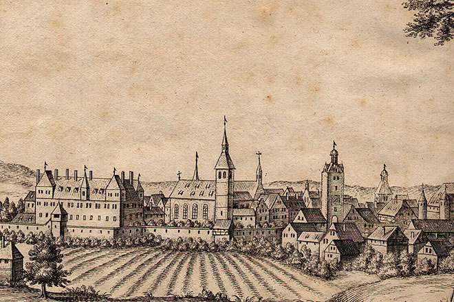 Ein historisches Panorama von Göppingen aus dem Mittelalter