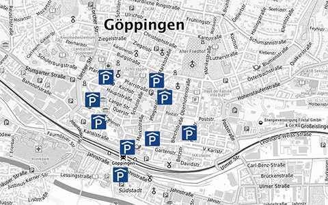 Ein Ausschnitt aus dem Geoportal Göppingen mit einzelnen Kennzeichnungen