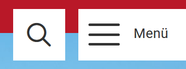 Lupe und Button bestehend aus drei Strichen und der Aufschrift "Menü"