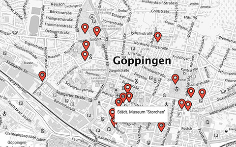Ein Ausschnitt aus dem Geoportal Göppingen mit einzelnen Kennzeichnungen
